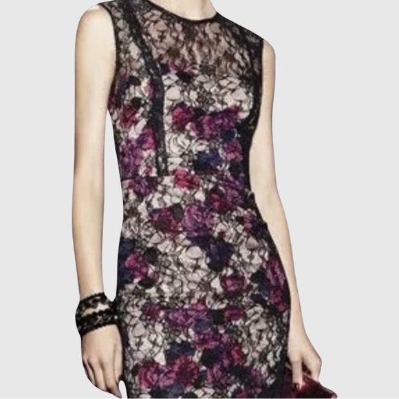 NWT French Connection Black Lace Pink Floral Dress - Picture 3 of 9